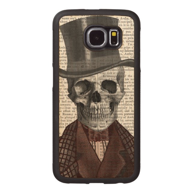 Capa De Madeira Carved Para Samsung Galaxy S6 Skeleton Gentleman e Chapéu Superior (Verso)