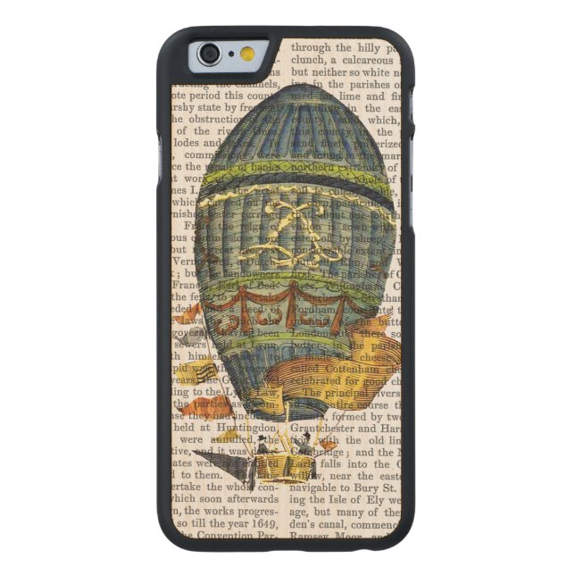 Capa De Madeira Para iPhone, Carved Balão de Ar Quente Cilíndrico Azul (Verso)