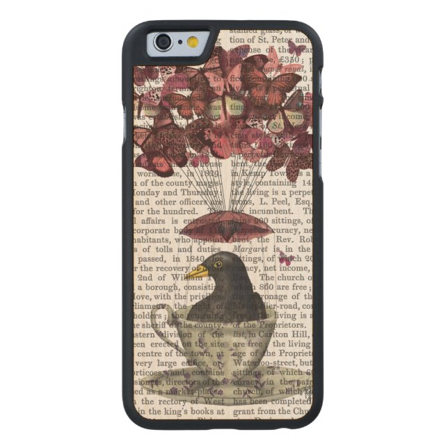 Capa De Madeira Para iPhone, Carved Blackbird In Teacup (Verso)