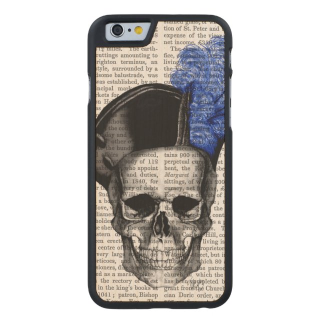 Capa De Madeira Para iPhone, Carved Caveira com Chapéu Azul (Verso)
