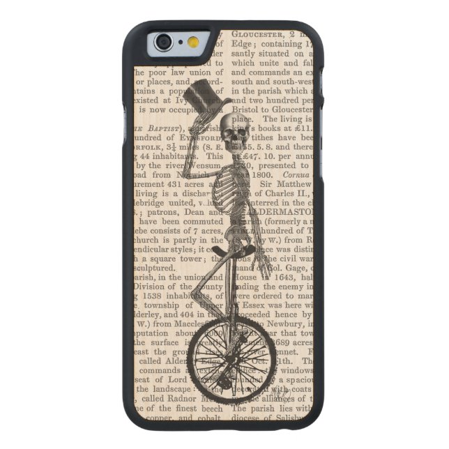 Capa De Madeira Para iPhone, Carved Esqueleto no Unicycle (Verso)