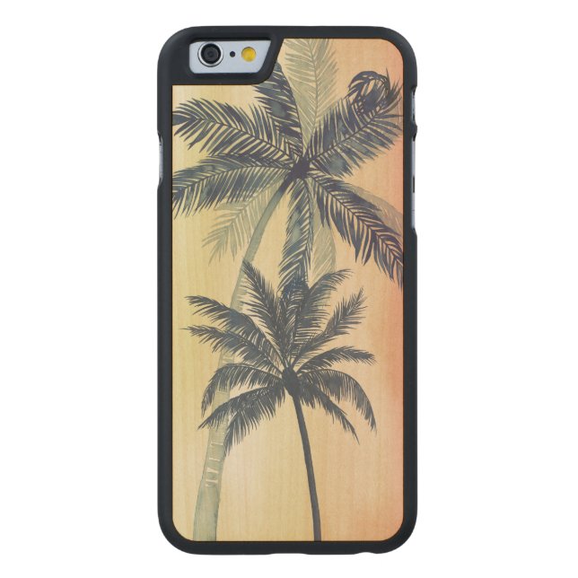 Capa De Madeira Para iPhone, Carved Folhas de Palma Tropicais (Verso)