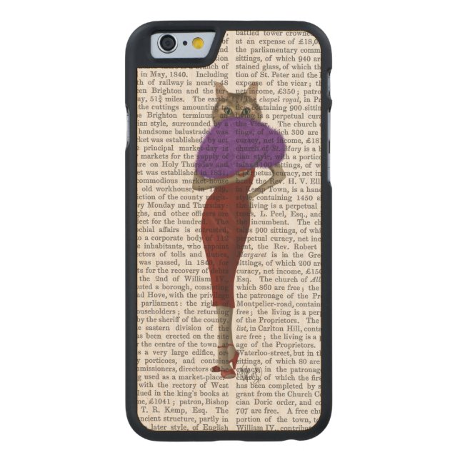 Capa De Madeira Para iPhone, Carved Gato Em Vestido Vermelho (Verso)
