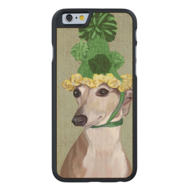 Capa De Madeira Para iPhone, Carved Greyhound no Chapéu Verde (Verso)