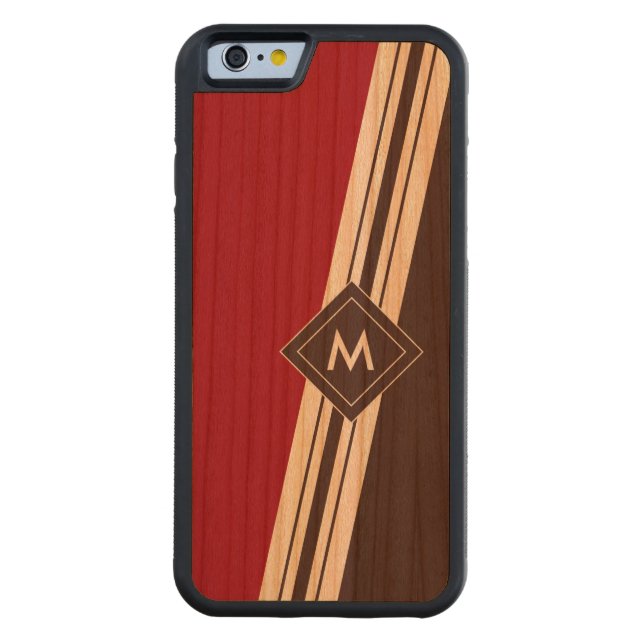 Capa De Madeira Para iPhone, Carved Largura Variada Stripes Monograma Wood iPhone (Verso)