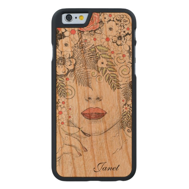 Capa De Madeira Para iPhone, Carved Mãe Natureza Abstrato Wooden iPhone 6 Case (Verso)