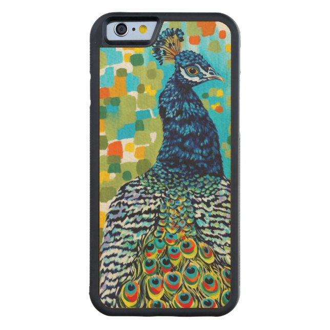 Capa De Madeira Para iPhone, Carved Peacock II Plumado (Verso)