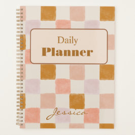 Capa de Planejador Diário Geométrico Rosa Marrom B