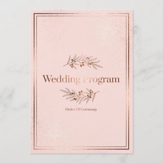 Capa de Programa de Casamento Rosa Bege Dourado (Frente)