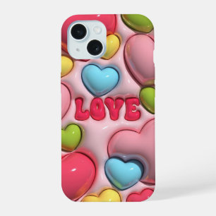 capa de telefone Cardíaca Puffy Pink Love em 3D