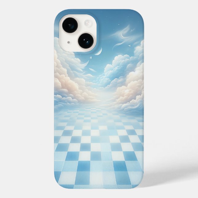 Capa de telefone Céu Xadrez Azul Surreal - Sonhado (Verso)