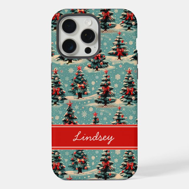 Capa de telefone com árvore de Natal antiga e nome (Verso)