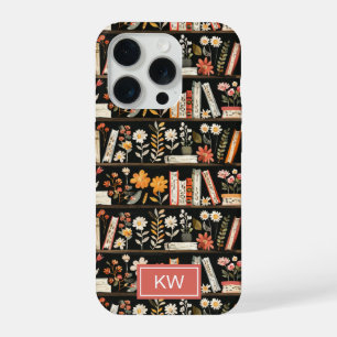 Capa de telefone com estante de livros florais per