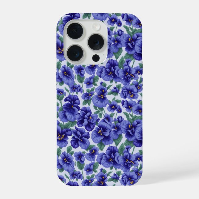 Capa de Telefone com Flores de Pansy Azuis (Verso)