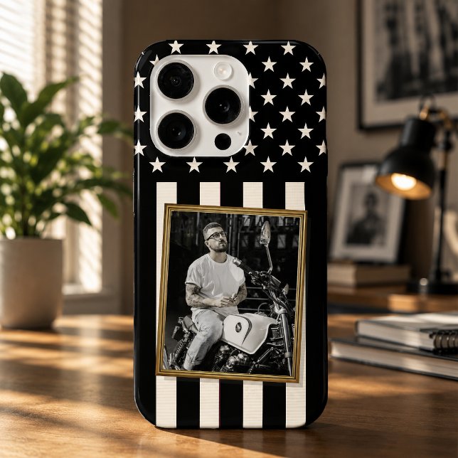 Capa de telefone com foto personalizada, bandeira  (Custom Photo Phone Case, USA Black Flag Patriotic iPhone Case)