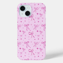 Capa de Telefone com Laço Xadrez Rosa