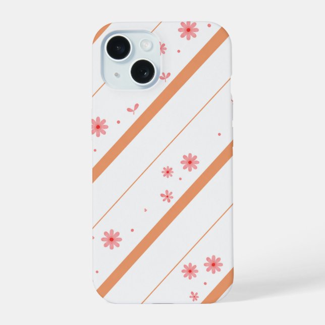 Capa de telefone com listra diagonal floral rosa. (Verso)