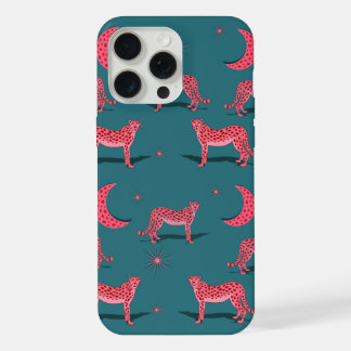 Capa de telefone com onça boho azul-petróleo e lua