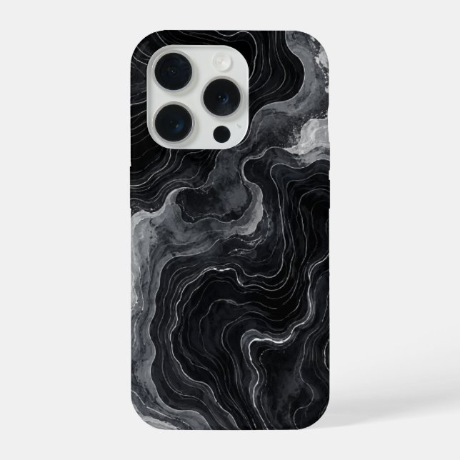 Capa de Telefone com Redemoinho de Mármore Preto (Verso)