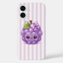 Capa de telefone com uva Kawaii fofa em listras ro