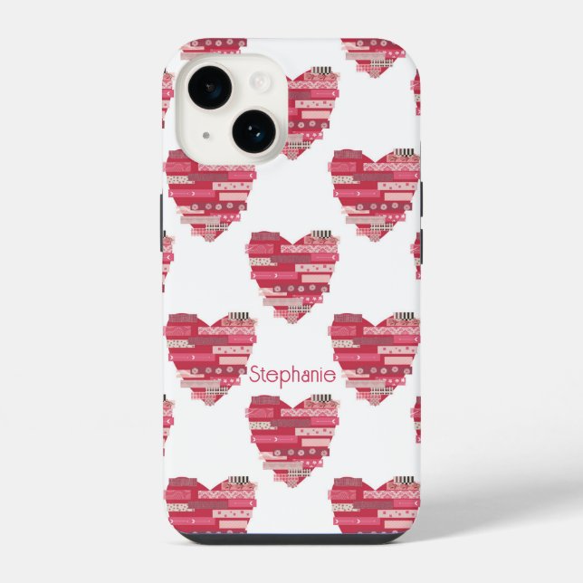 Capa de Telefone Corações em Patchwork Rosa (Verso)