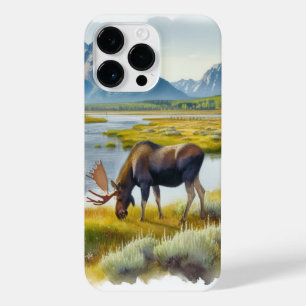 Capa de telefone de Arte do Watercolor Moose AI