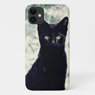 Capa de telefone de Arte Floral de Gatinho Negro