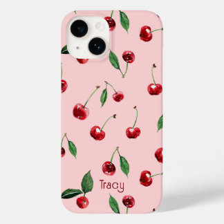 Capa de telefone de cereja personalizada, rosa