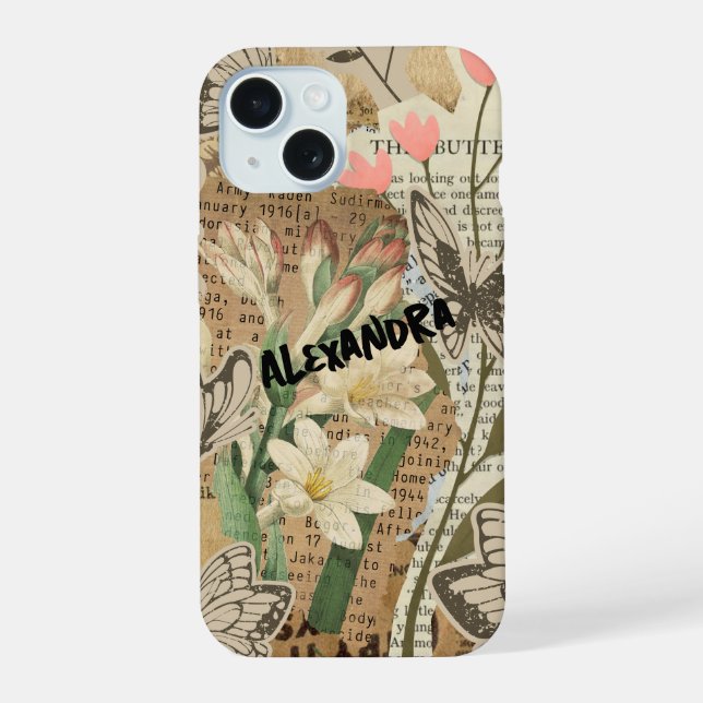 Capa de telefone de Colagem Floral & Butterfly (Verso)