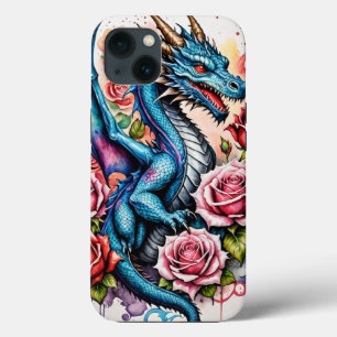 Capa de telefone de Dragão Azul na moda com Rosa v