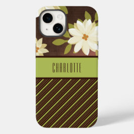 Capa de telefone de Flores Bonito Castanho e Verde