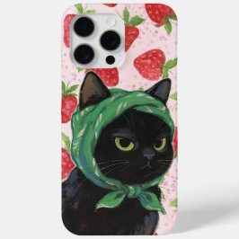 Capa de telefone de gato fofo morango preto Kawaii