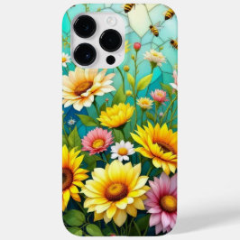 Capa de telefone de girassol e abelhas