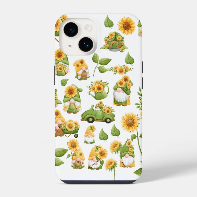 Capa de telefone de girassol | Gnomo Primavera (Verso)