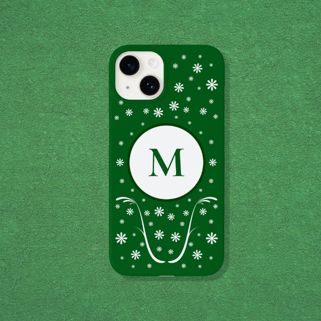 Capa de telefone de Monograma de Energia da Flor V (Emerald Green Flower Power Monogram Phone Case)