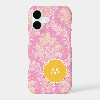 Capa de telefone de Monograma do Damasco Rosa