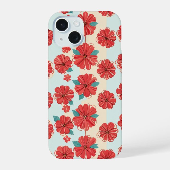 Capa de telefone de Padrão Floral Vermelho Retroat (Verso)
