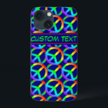 Capa de telefone de Sinal de Paz do Arco-Íris com<br><div class="desc">Padrão de símbolo de paz caixa de telefone celular em cores arco-íris com bloco de texto editável.  Disponível para iPhone,  Galaxy e outros modelos populares de smartphone e tablet.</div>