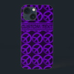 Capa de telefone de Sinal de Paz Roxo com Texto Pe<br><div class="desc">Caixa de telefone celular com padrão de símbolo de paz em roxo com bloco de texto editável.  Disponível para iPhone,  Galaxy e outros modelos populares de smartphone e tablet.</div>