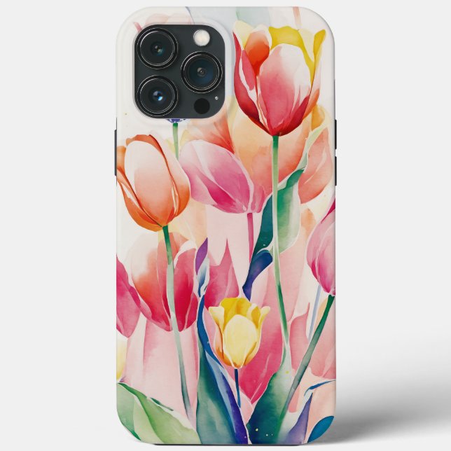 Capa de telefone de tulipas de estilo aquarela (Verso)