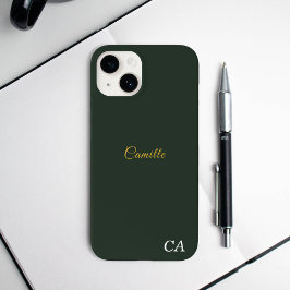 Capa de telefone Dourada e Monograma Verde da Flor