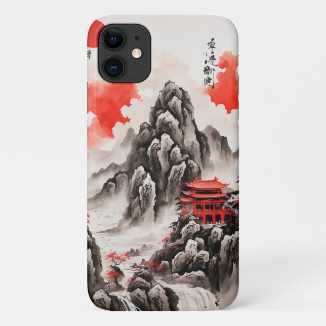 Capa de telefone Elegante Chinesa - Vermelho e Pre (Verso)