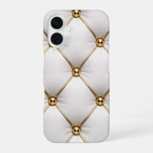 Capa de telefone em couro acolchoado branco e tach