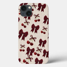 Capa de Telefone Estética Cereja & Laço Fofa 🎀🍒✨