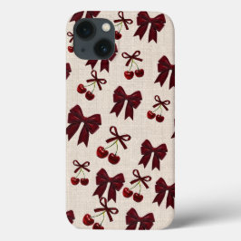 Capa de Telefone Estética Cereja & Laço Fofa 🎀🍒✨