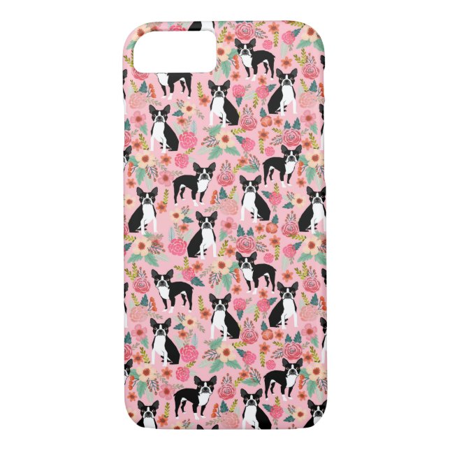 Capa de telefone floral de Boston Terrier - capas (Verso)