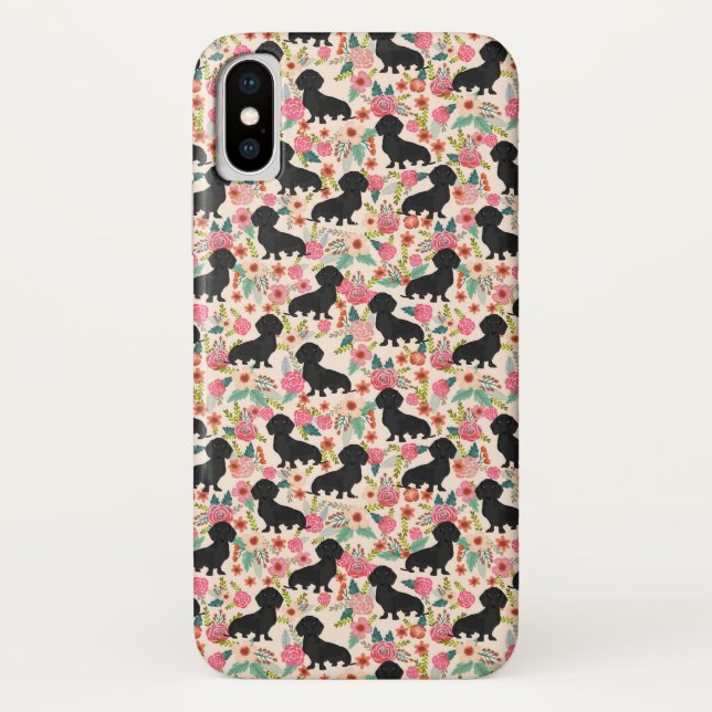 Capa de telefone floral de Doxie - doxie preto - (Verso)
