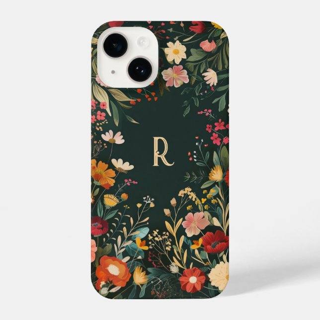 Capa de telefone floral de monograma personalizada (Verso)