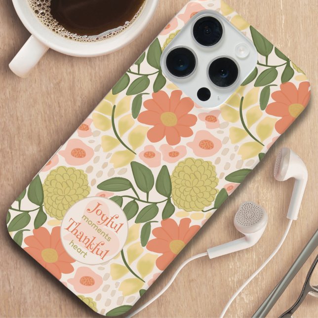 Capa de Telefone Floral - Momentos Alegres Coração (Joyful Moments Thankful Heart – Floral Phone Case)
