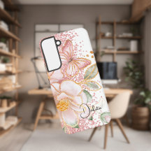 Capa de Telefone Floral Rosa e Borboleta Personali